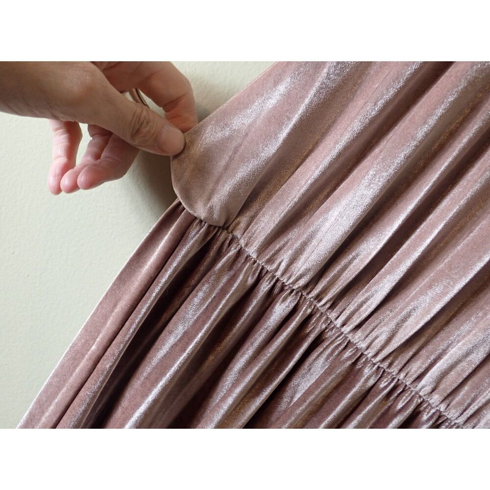 ASOS High Neck Pleated Champaign Pink Formal Maxi Dress Velvet Size 8 Chic Glam - Picture 8 of 16